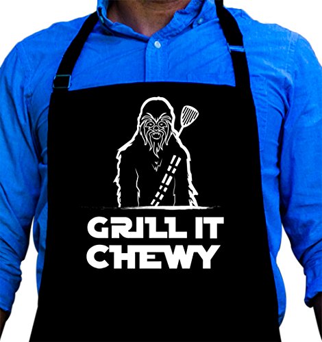 Grill it Chewy Star Wars Apron - Chewbacca Tribute BBQ Grill Apron - 1 Size Fits All Chef Apron Poly/Cotton 4 Utility Pockets, Adjustable Neck and Long Waist Ties