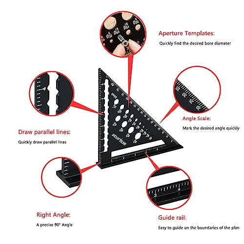 Folding Carpenter Square – 7-Inch Aluminum Triangle Ruler, Expands To 12 Inch, Multi-Angle Layout Tool For Woodworking, Carpentry, Drawing, And Measuring