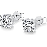 BLINGDIARY Moissanite Stud Earrings, 925 Sterling Silver 18K White Gold Plating Studs for Women Men, Wedding Jewelry Engagement Earrings