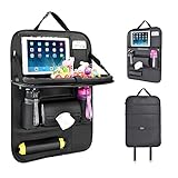Car Backseat Organizer OTCPP Car Organizer Back Seat PU Leather Car Seat Organizer for Kids for Car Trip with Folding Dining Table(1 Pack Black)