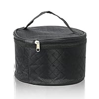 Travel Case for Wigs, Black Quilted Nylon with Interior Mirror, Zipper, Double Stitching, Lightweight & Portable Wig Pouch by Adolfo Design