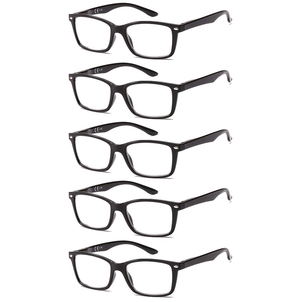 Suertree 5 Pack Spring Hinge Reading Glasses Computer Reader Glasses Square Aided Eyelasses Unisex 1.5 BM151