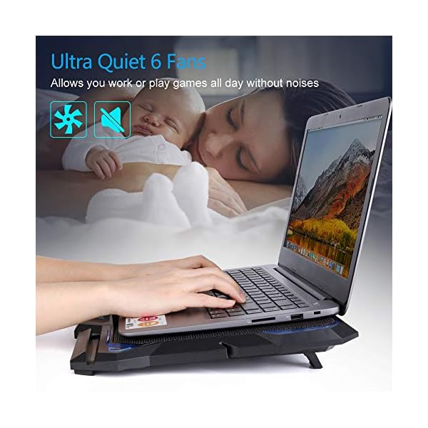 Laptop-Cooling-Pad-Gaming-Laptop-Cooler-Pad-with-6-Ultra-Quiet-Powerful-Fans-Adjustable-height-and-Speed-With-Cool-Blue-LED-Lights-Perfect-for-12-17-laptop-Portable-Cooler-Pad Laptop Cooling Pad, Gaming Laptop Cooler Pad with 6 Ultra Quiet Powerful Fans, Adjustable height and Speed With Cool…