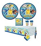 Pokemon Core Party Supply Kit Pack Bundle - 16 Guests Plates, Cups, Napkins, Tablecovers