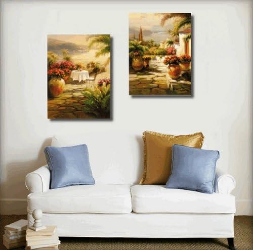 Italian Tuscany Garden Flower Modern Art 100% Hand Painted Oil Painting on Canvas Wall Art Deco Home Decoration (Unstretch No Frame) 2 Pics