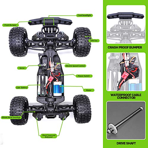 RC Car, 1:10 Scale 4WD High Speed 46+km/h Off Road Monster RC Truck, MiraTekk 2.4Ghz Remote Control Car All Terrain Waterproof Toy Truck for Kids and Adults, 2 Rechargeable Batteries for Run 40+ Min