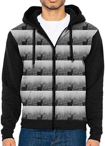 Toas1 Men Black and White Deer Fashion Hat and Pockets Men With Hat Hoodies Pullover Pocket Sweater
