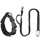 Nasus Tactical Dog Collar and Leash Set, Adjustable Military Training Nylon Collar and Heavy Duty Bungee Lead with Soft Cover Control Handles, Quick Release Buckle for Dogs Daily Walks (Leash+Collar)
