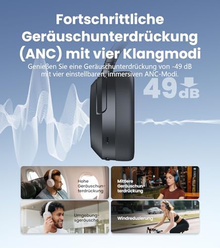 W820NB Plus Gen 2 Faltbarer Bluetooth V6.1 Over-Ear-Kopfhörer mit -49 dB Geräuschunterdrückung, kabellos und kabelgebunden, Hi-Res-Audio, 88 Stunden Spielzeit, räumlicher Klang (Dunkelgrau)