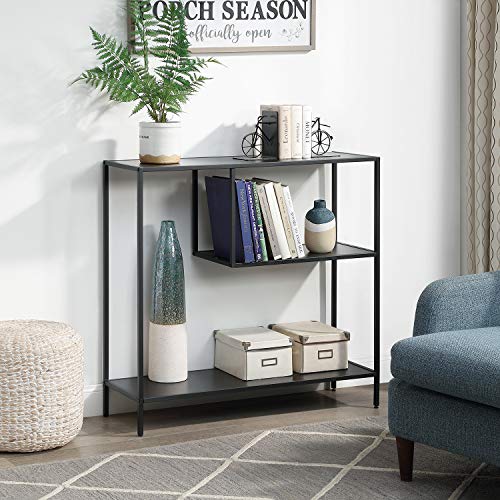 HOME BI Bookshelf Storage Organizer Shelves, Unit Metal Open Bookcase Shelf Standing for Office, Study Room, Living Room, Black, 2-Tier