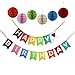 Threemart Happy Birthday Decoration Banner With Colorful Tissue Pom Pom Ball
