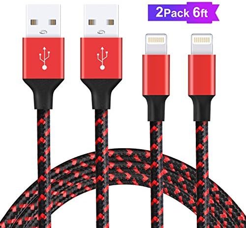 Elktry iPhone Cable,2 Pack 6FT Nylon Braided 8 Pin Lightning to USB Lightning iPhone Charger Cord iPhone Charging Wire for iPhone 7 7 Plus 6 6 Plus 6S 6S Plus SE 5S 5 iPad iPod Nano(Black Red)