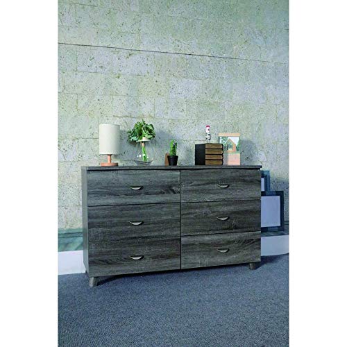 Benzara Spacious Six Storage Drawers On Metal Glides Gray Finish