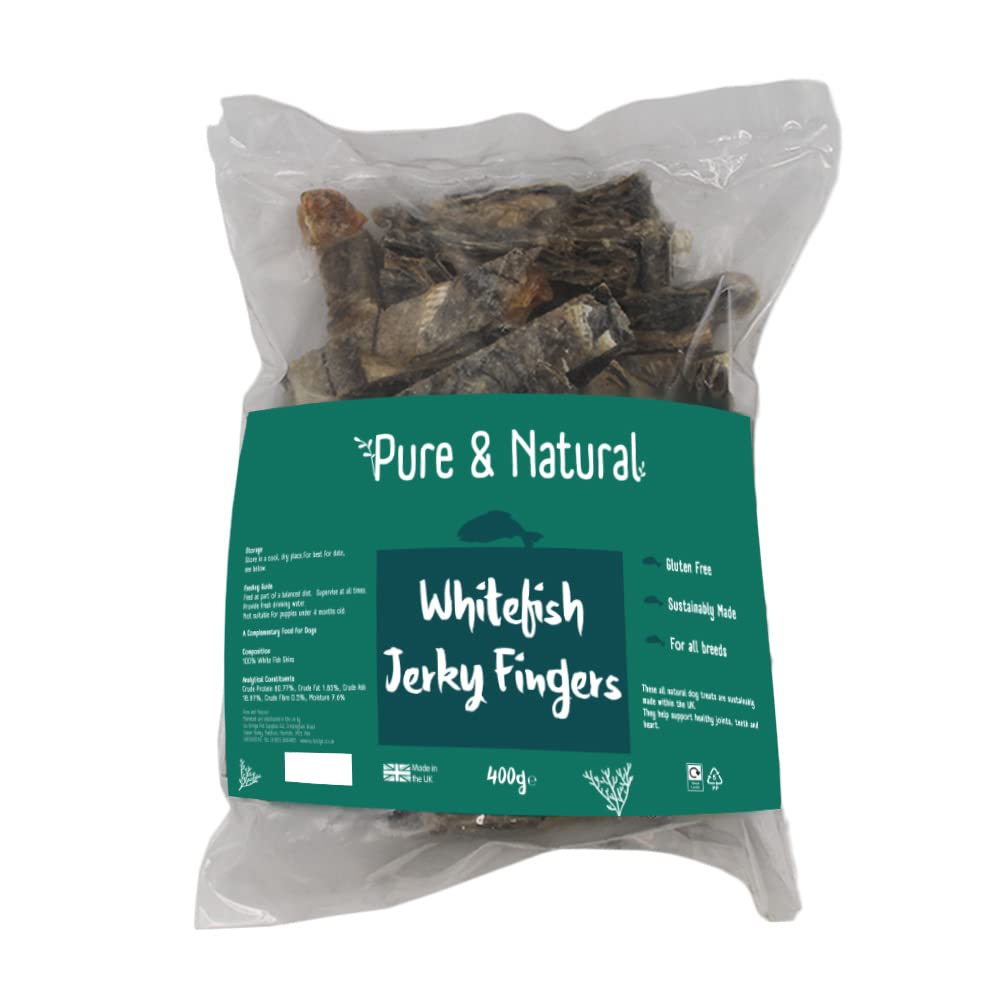 Pure & Natural 100% Natural Whitefish Jerky Fish Fingers 400gm - Low Fat, Grain Free Dog Treats — image 1