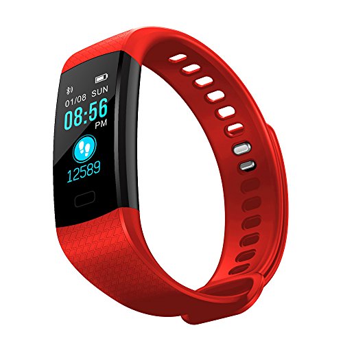 Anshinto Fitness Tracker, Activity Tracker Watch with Heart Rate Monitor, Smart Fitness with Calorie Counter Pedometer Watch for Android and iOS (Red)