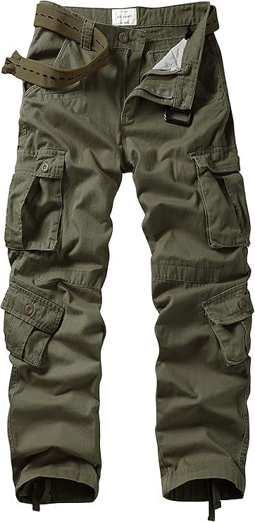 OCHENTA Men's Cotton Casual Cargo Work Pants with 8 Pockets