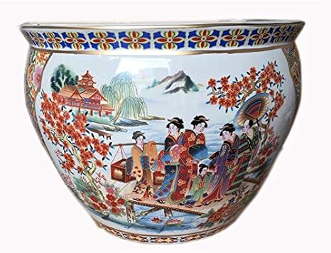 Amazon 磁器製魚鉢 中国から輸入 伝統的な日本の悪徳スタイルのパターンプランター 直径10インチ インテリア オンライン通販
