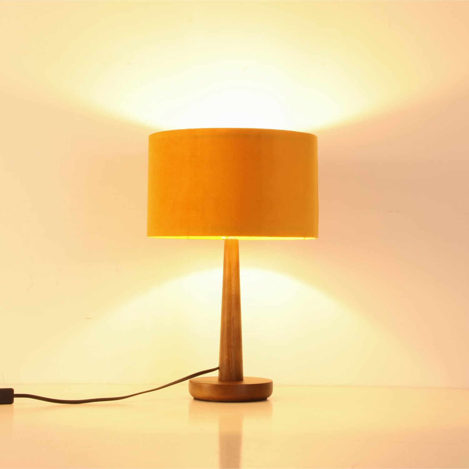 Photo 1 of 18.5" Table Lamp for Living Room, Modern Dimmable Walnut Wood Desk Lamps for Bedroom, UL Listed Nightstand Lamp, End Table Lamps for Console, Entryway, Office, Dorm, Home Decor, Orange Velvet Shade