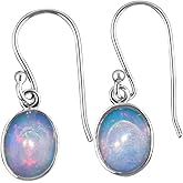 OdrillionGems Ethiopian Opal Earrings, 925 Sterlign Silver, October Birthstone, Bezel Dangle Earring, Handmade Women Jewelry, Healing Crystal Chakra Stone, Christmas Gifts