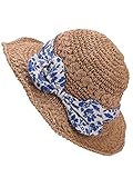 LITHER Women Foldable Beach Hat Straw Hat Wide Brim Hat Bowknot Floppy Hats