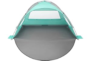 Oileus Beach Tent 2-3 Person Portable Sun Shade Shelter UV Protection, Extended Floor Ventilating Mesh Roll Up Windows Carrying Bag Stakes 6 Sand Pockets Fishing Hiking Camping, Light Green