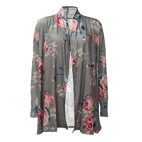 Poptem Womens Floral Long Sleeve Kimono Cardigan Boho Tops Casual Cover up Blouse Shirts - Thumbnail 3
