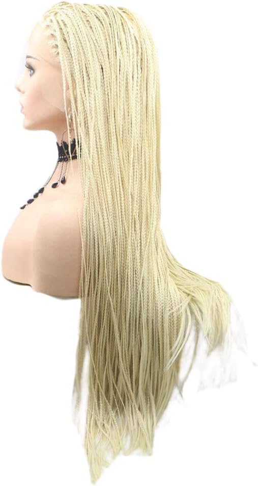Box Braids Gold Blonde 613 Long Synthetic Hair Lace Front Wigs for Black Women Heat Resistant Fiber Replacement Braiding Wigs with Baby Hair Braided Cosplay Wig 28inches - Image 5