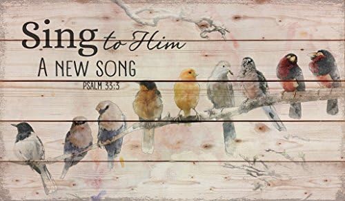 Sing to Him a New Song Perched Birds on a Limb 24 x 14 Wood Pallet Design Wall Art Sign by Leiacikl