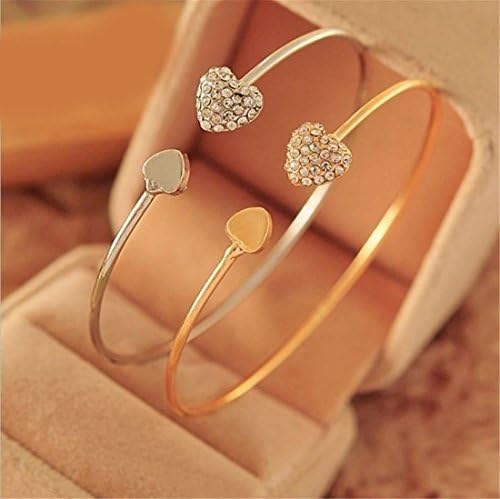 2 Pices women's cute fashion crystal bracelet jewelry gift Silver one size