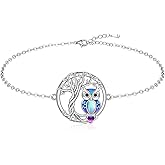 Fenthring Owl Anklets for Women Owl Ankle Bracelet Sterling Silver Tree of Life Moonstone Graduation Gifts