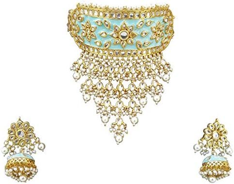 Meena Kundan Bridal Wedding Designer Gold Plated Pearls Necklace Jewelry Set
