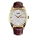 Brown Leather Strap Watches for Men - Easy to Reader Week and Date Waterproof Business Dress Classic Watch with Gold Case