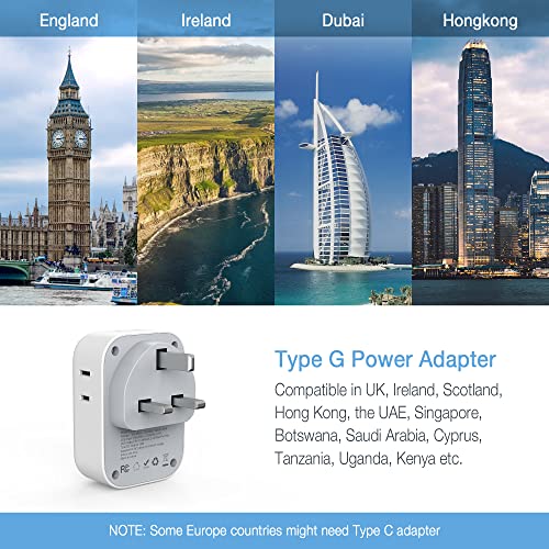 2 Pack US to UK Plug Adapter, TESSAN Ireland Scotland Type G Power Adapter, 4 American Outlets 3