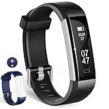 Fitness Tracker, Wesoo K1 Fitness Watch : Activity Tracker Smart Band with Sleep Monitor, Smart Bracelet Pedometer Wristband with Replacement Band for iOS & Android (Black+Blue Band)