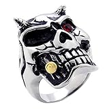 KONOV Gothic Biker Skull Men's Stainless Steel Ring, Silver Red Black
