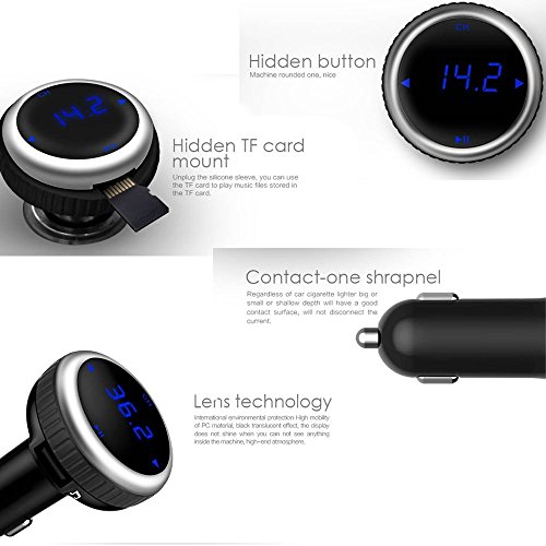Bluetooth Car Kit FM Transmitter, Wireless In-Car Bluetooth FM Transmitter & Car Charger Modulator Hands-free Car Radio Adapter with LED Display Dual USB Port, MP3 Player U Disk & SD card Android IOS