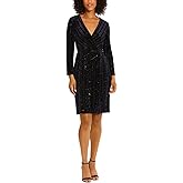 Maggy London Women's Holiday Foil Shimmer Metallic Dress Occasion Party Guest of, Glitter-Navy