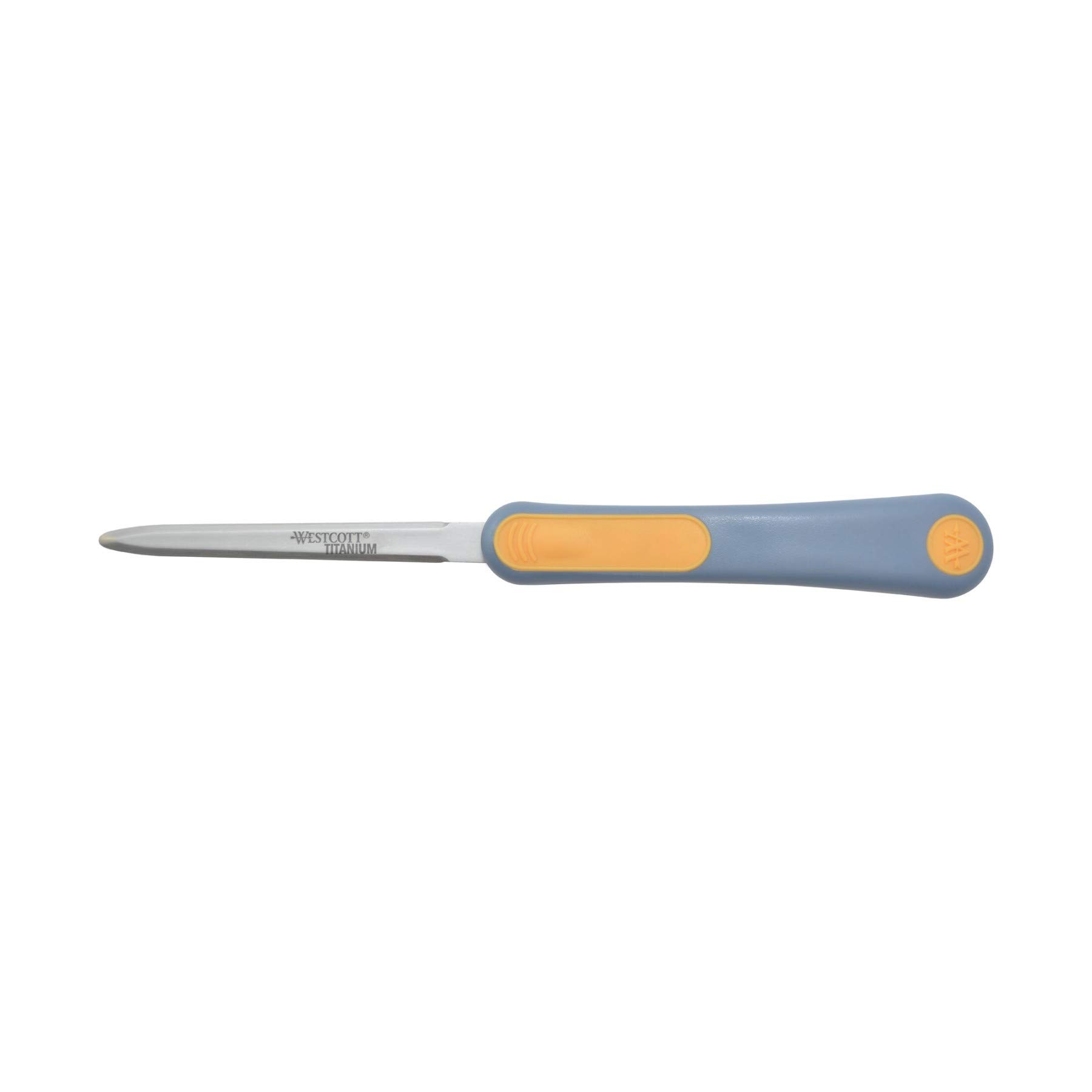 Westcott 16450 Letter Opener, 9 cm Titanium Bonded Blade, Soft Grip Handle, Grey/Yellow, 23 cm, Orange