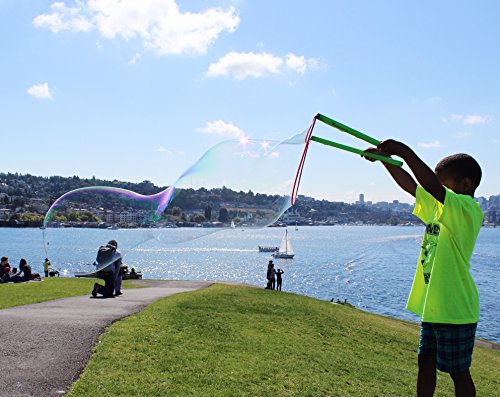 WOWmazing Giant Bubble Wands Kit: (4-Piece Set) | Incl. Wand, Big Bubble Concentrate and Tips & Trick Booklet | Outdoor Toy for Kids, Boys, Girls | Bubbles Made in The USA