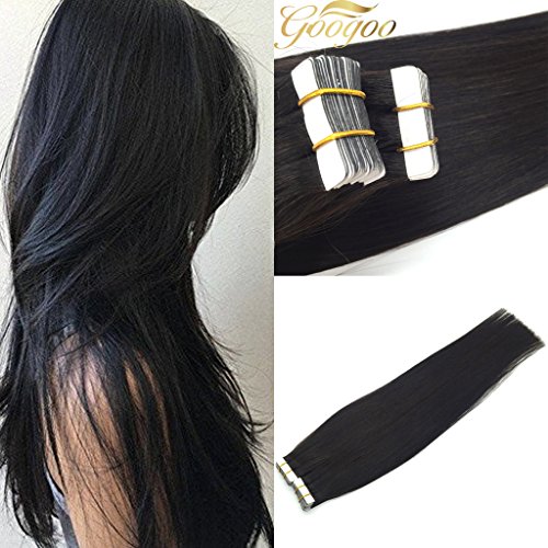 Googoo Remi Tape Hair Extensions Black Colored Hair Extensions Glue in Human Hair 20pcs 50g