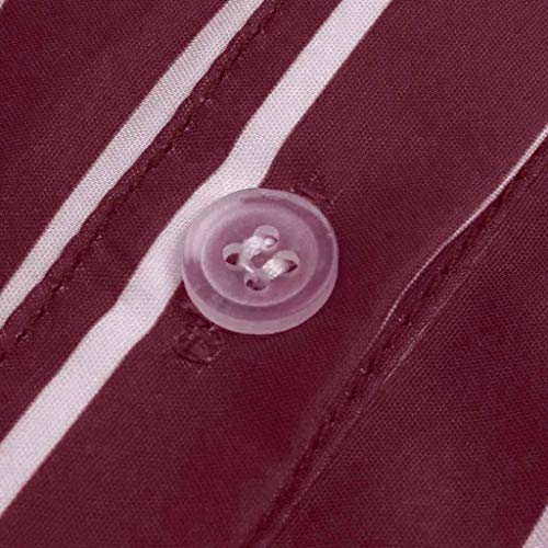 TIFENNY Tops for Woman Summer Loose Casual Striped Button Down Lapel Long Sleeve Shirts Top Blouse Dress Wine