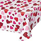Valentine All Over Hearts Plastic Tablecloths, 3 ct