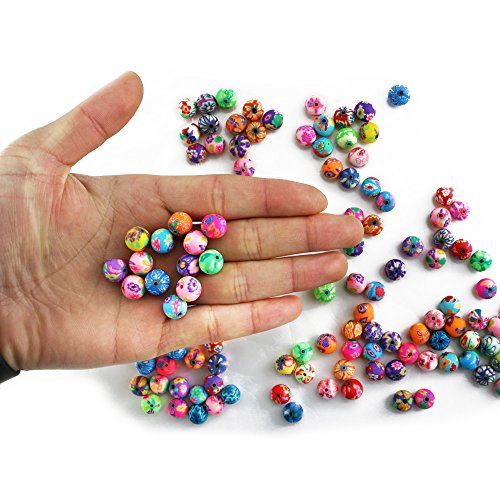 Nextnol 120pcs Fimo Polymer Clay Round Spacer Bulk Beads Handmade Colorful Pattern Beads for Jewelry Making (Assorted Color, 10mm)