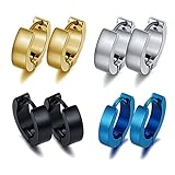 Areke Mens Stainless Steel Huggie Earrings For Men Unisex Valentine's Day Small Hoop Ear Rings (4 Pairs)