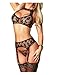 Lezcoan Sexy Lingerie for Women Lace Bralette Garter Belt 3 Piece Underwear Set, Sexy Babydoll Bodysuit Sleepwear Set (Black, M)
