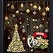 Christmas Window Clings Decal Stickers, Removable No-Adhesive Christmas Decoration Golden Xmas Tree Snowflake Window Stickers for Winter Wonderland Decorations