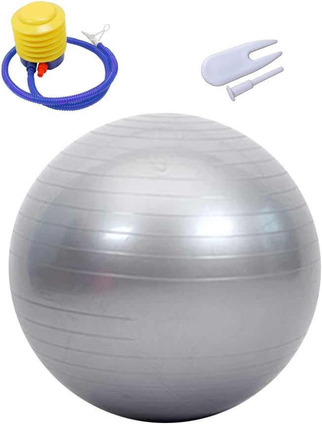 KINDOYO Stability Yoga Ball - 45/55/65/75/85/95 cm Anti-Burst Yoga Ball with Foot Air Pump, Ideal for Yoga, Fitness, Gym, Pilates (Red, Blue, Purple, Pink, Silver)