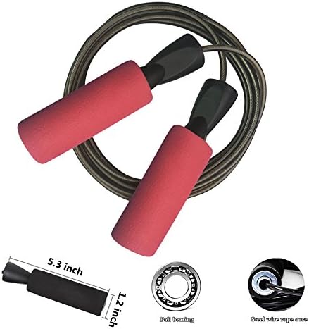 MAXSOINS Professional Adjustable Steel Wire Jump Rope with Carrying Pouch by Fitness Factor Ergonomic,Durable,Easy to Adjust Premium Jump Rope All Heights and Skill Levels,Red Black