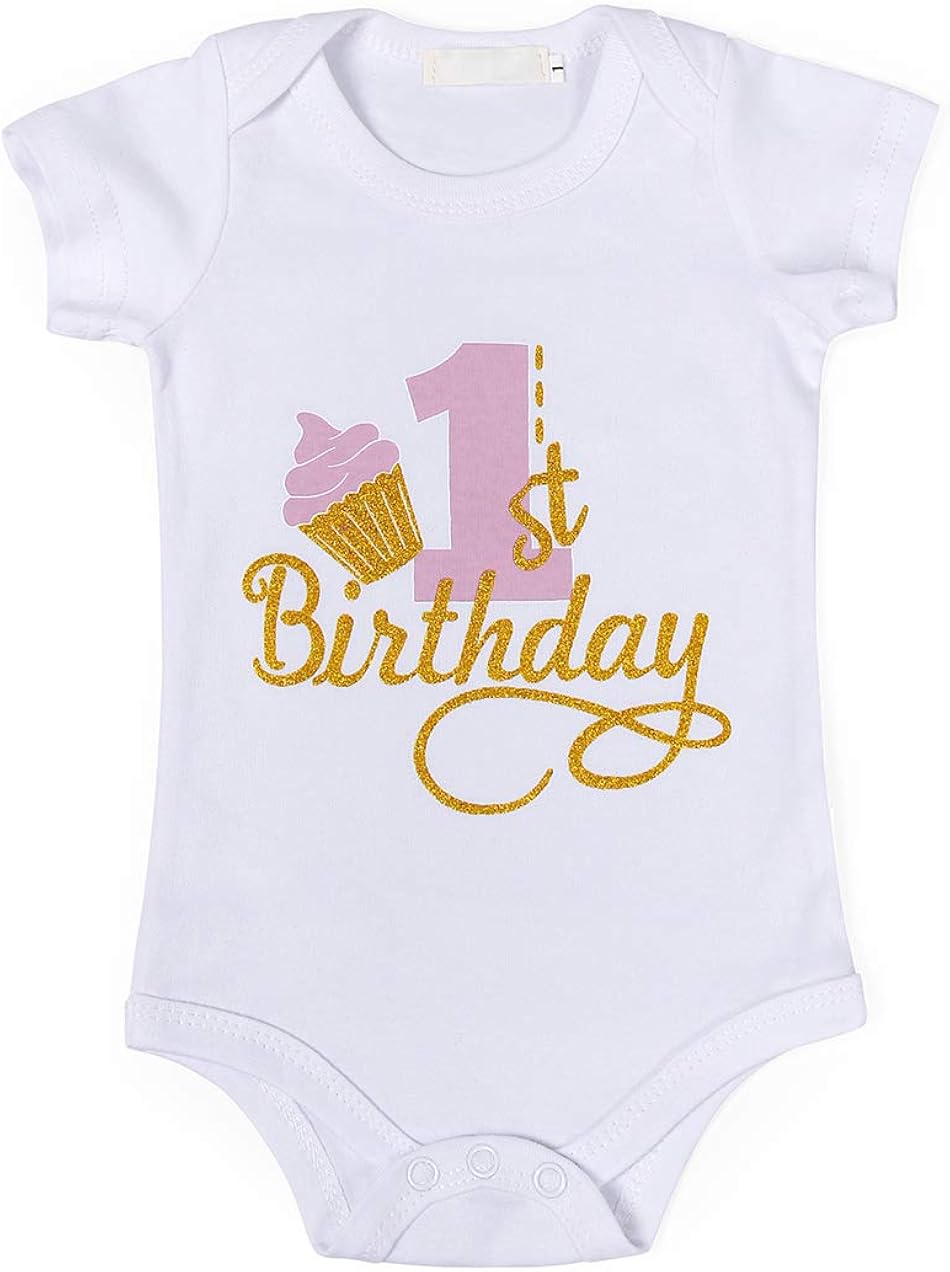 AmzBarley Cake Smash 1st Birthday Outfit Girl Baby Girls' Dresses 1 Year Old Girl Clothes Photo Shoot Romper + Tutu Skirt + Headband 3Pcs Set Pink - Image 3