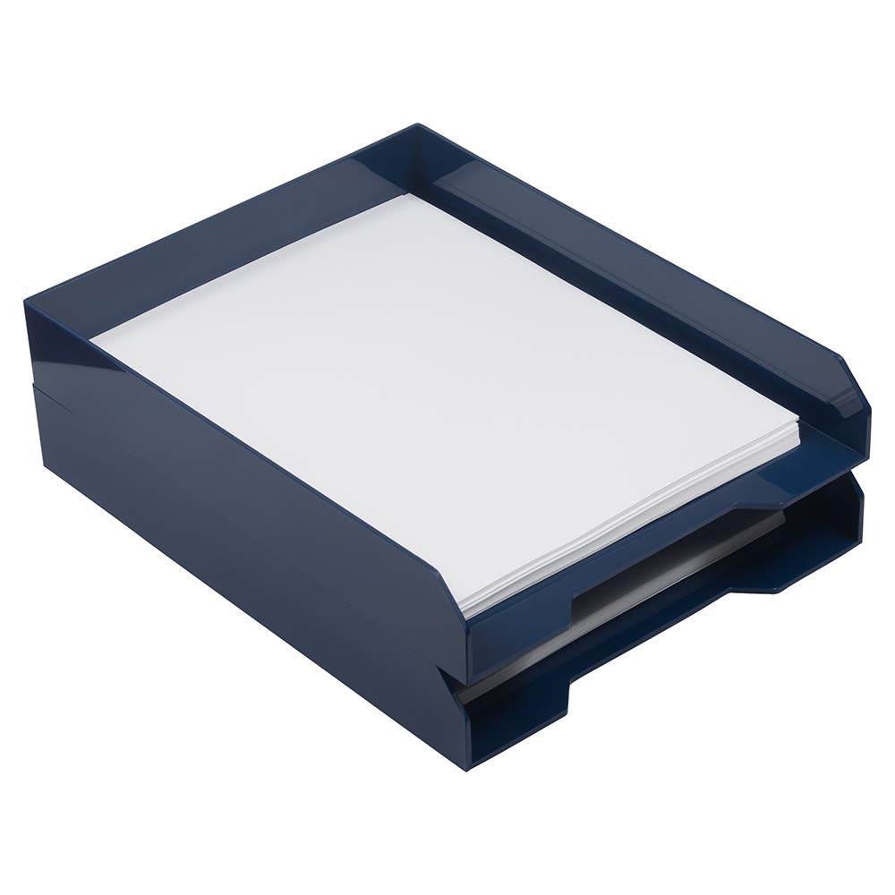 JAM PAPER Stackable Paper Trays - Navy Blue - Desktop Document, Letter, & File Organizer Tray - 2/pack